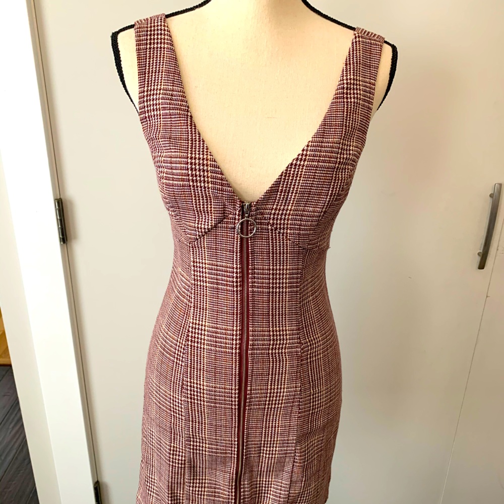 Forever 21 maroon plaid zip up dress